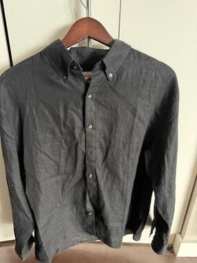 Abercrombie Black Linen Button-Down Shirt - Classic Long Sleeve